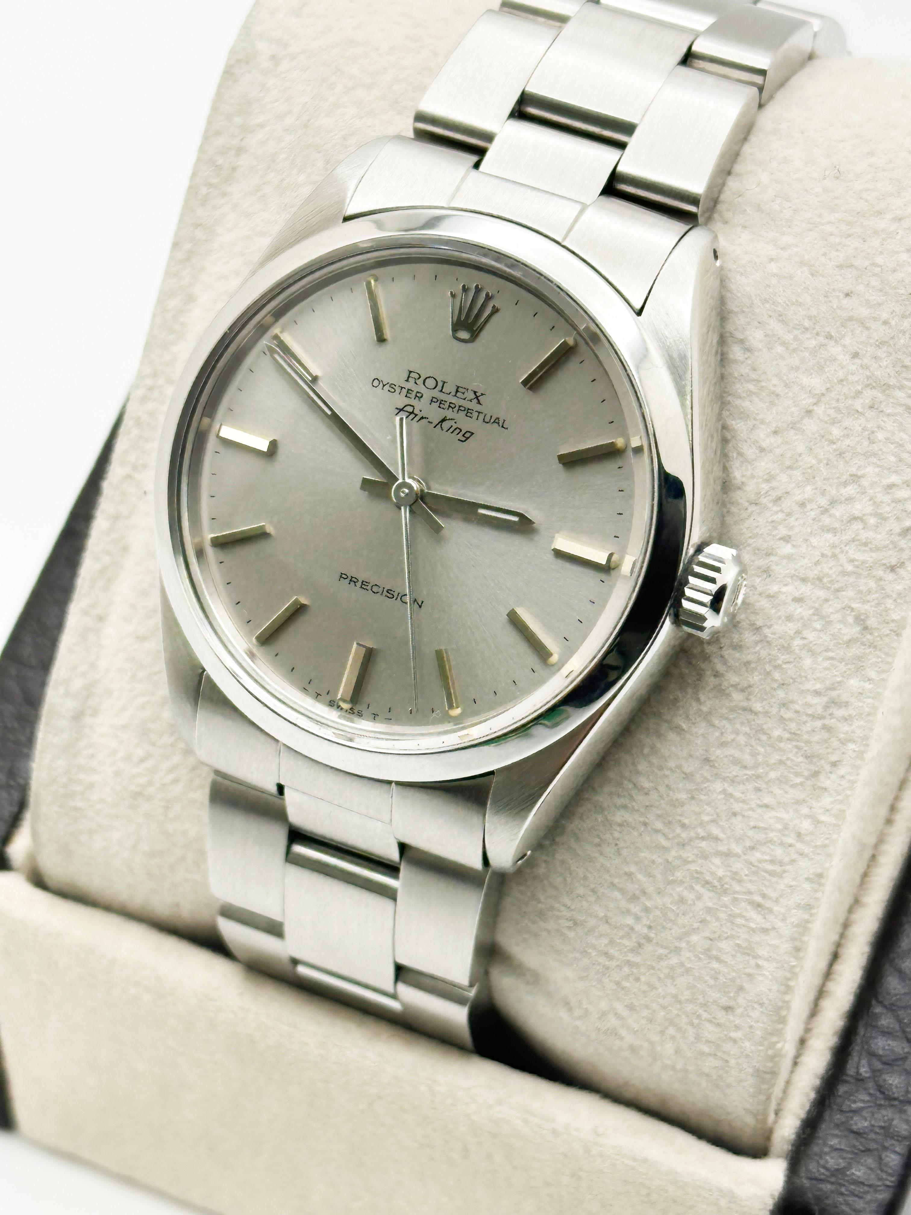 Women's or Men's Rolex Air King 5500 34mm Silver Dial Stainless Steel Box Paper For Sale