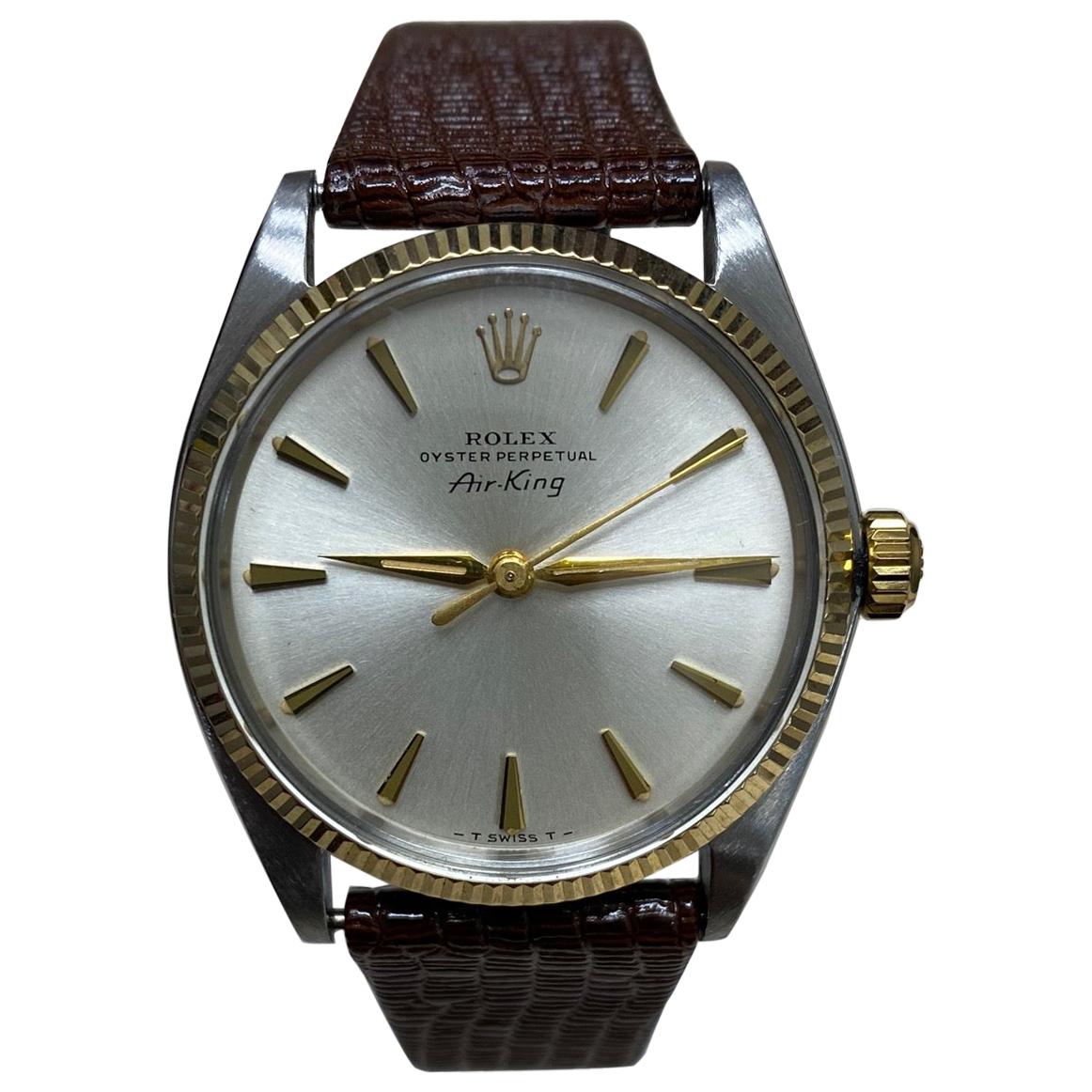 Rolex Air King 5501 14 Karat Yellow Gold Stainless Steel Leather Strap