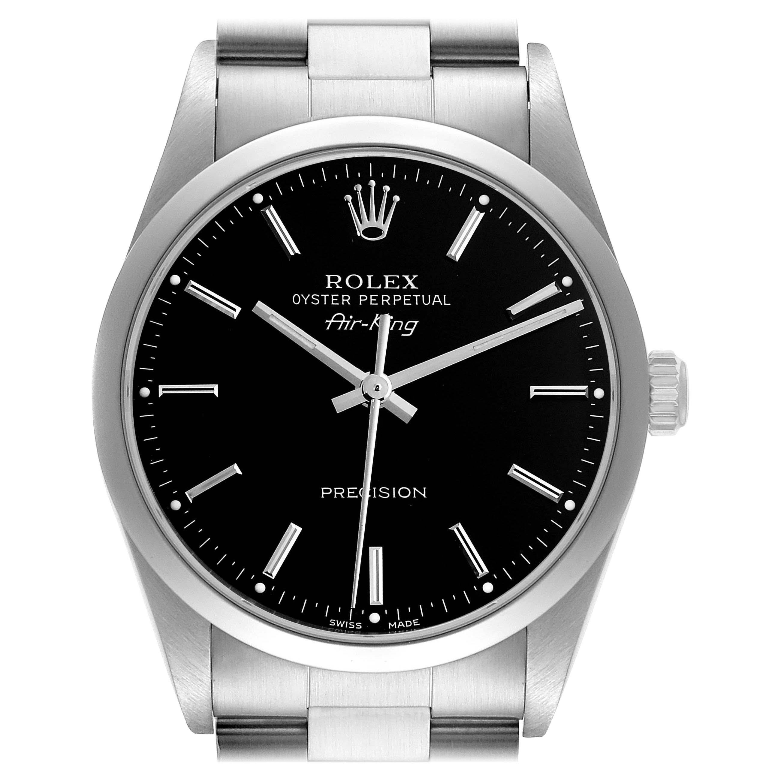 Rolex Air King Black Dial Smooth Bezel Steel Mens Watch 14000