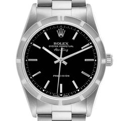 Rolex Air King Black Dial Steel Engine Turned Bezel Mens Watch 14010 Box Papers