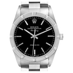 Rolex Air King Black Dial Steel Engine Turned Bezel Mens Watch 14010 Box Papers