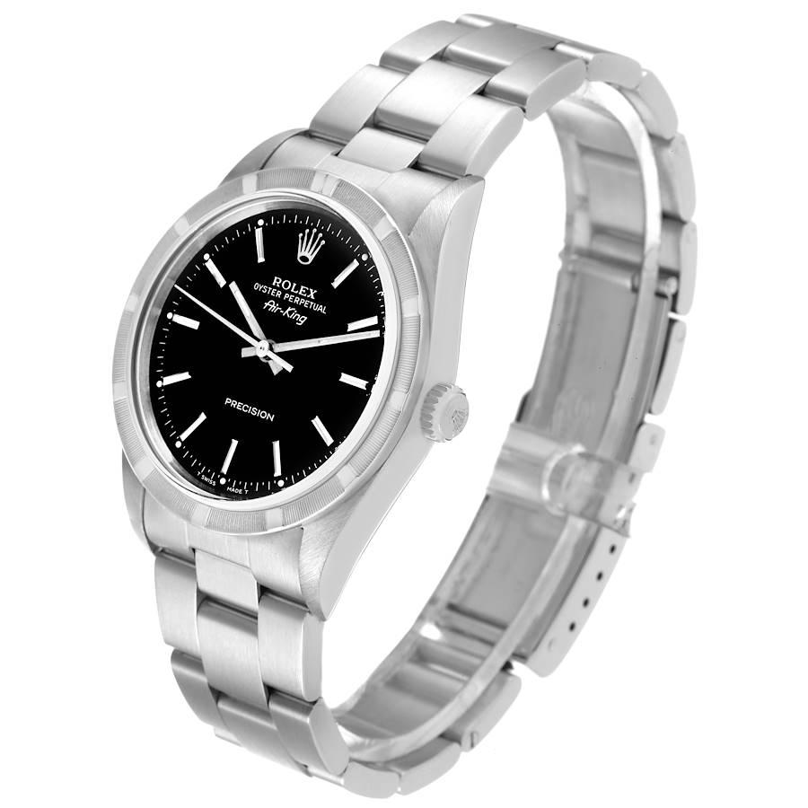 Rolex Air King Black Dial Steel Engine Turned Bezel Mens Watch 14010 In Excellent Condition In Atlanta, GA
