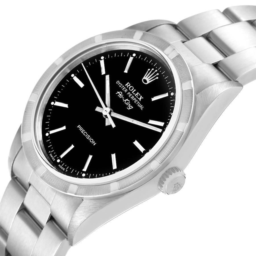 Men's Rolex Air King Black Dial Steel Engine Turned Bezel Mens Watch 14010
