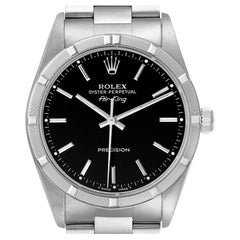 Rolex Air King Black Dial Steel Engine Turned Bezel Mens Watch 14010