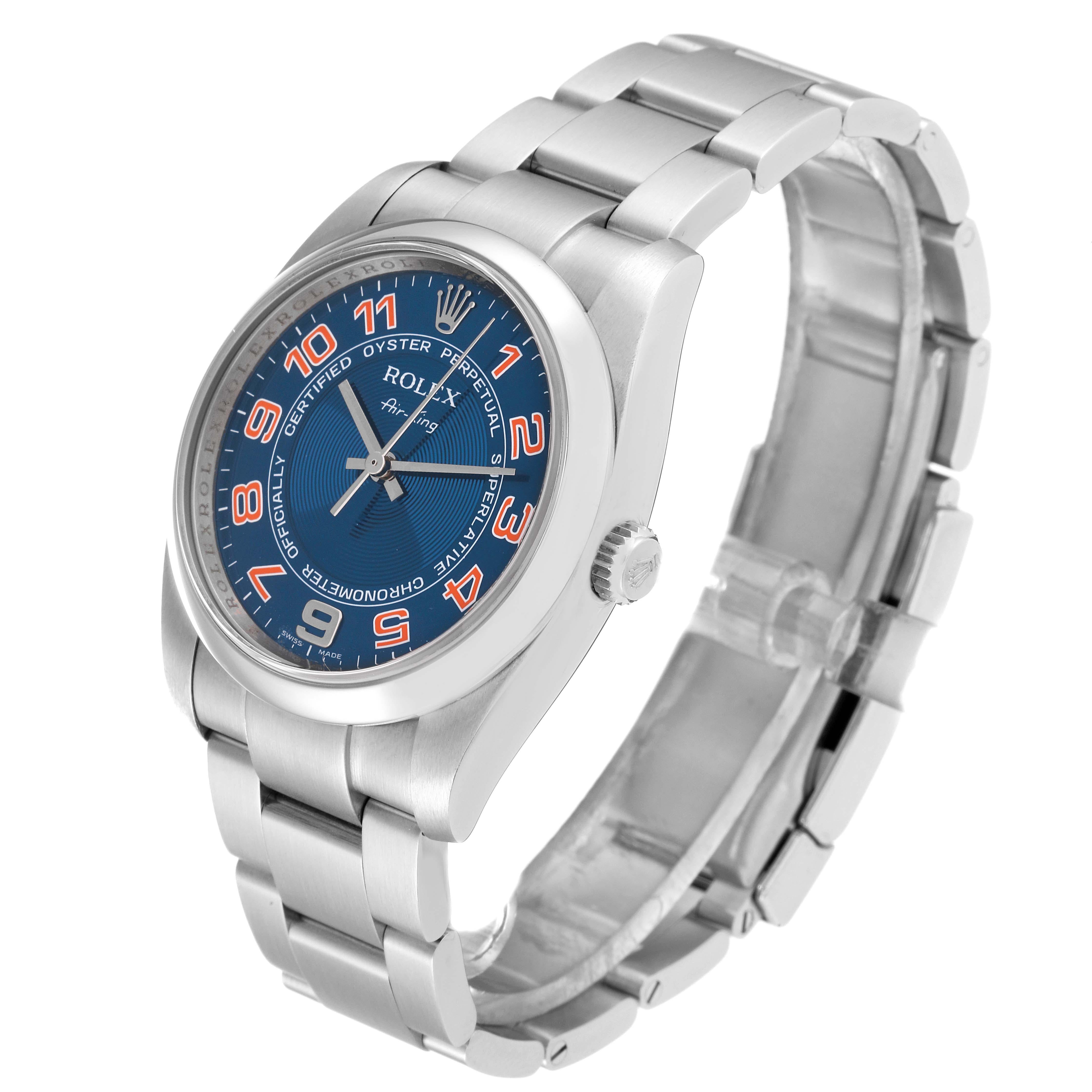 Rolex Air King Blue Concentric Dial Steel Mens Watch 114200 Box Card 2