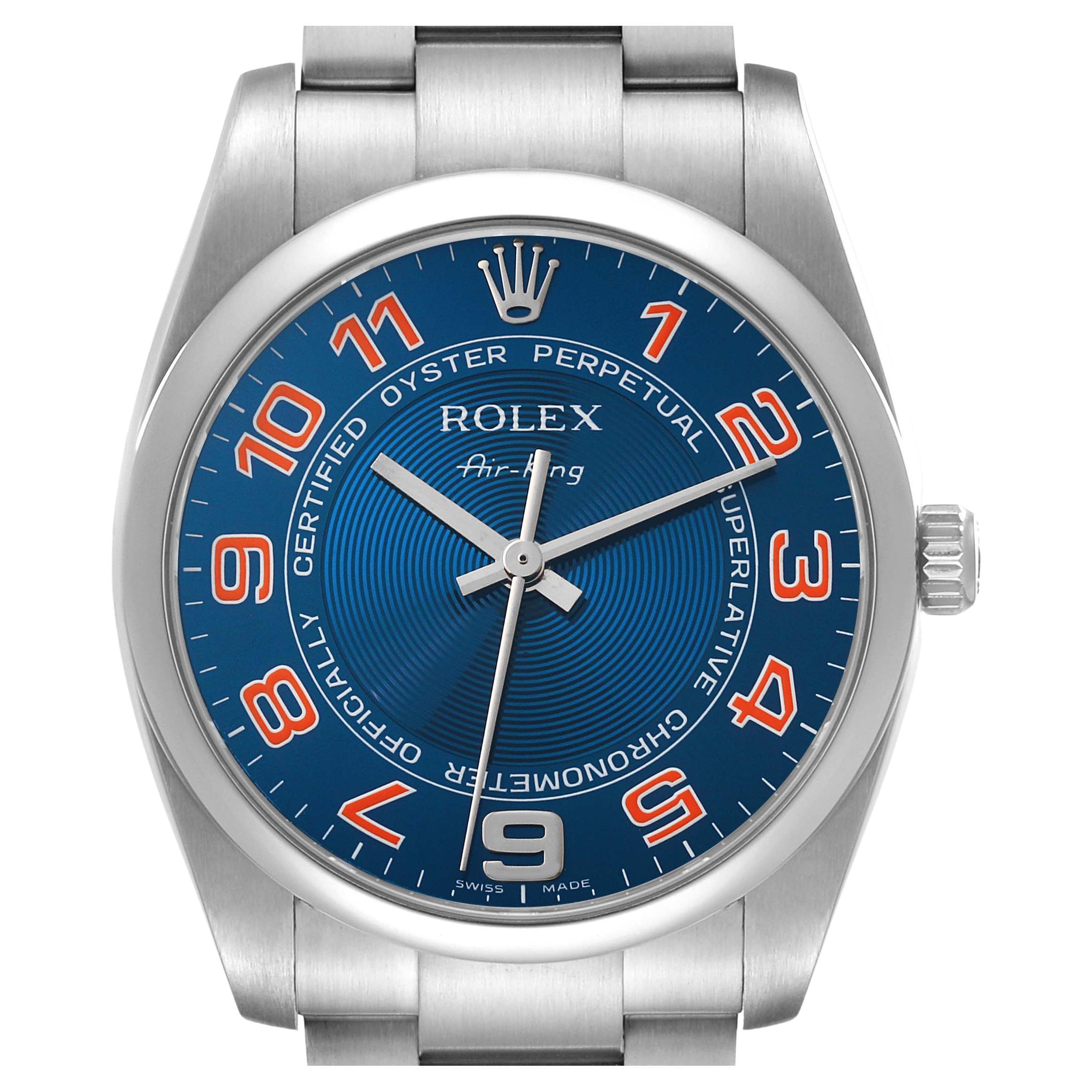 Rolex Air King Blue Concentric Dial Steel Mens Watch 114200 Box Card