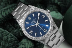 Rolex Air King Blue Dial Diamond Bezel & Lugs Stainless Steel Watch