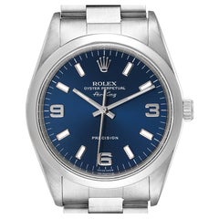 Rolex Air King Blue Dial Domed Bezel Steel Mens Watch 14000