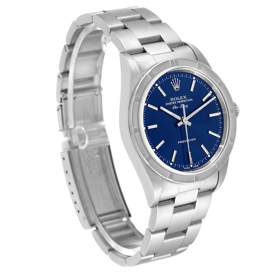 Rolex Air King Blaue Stahl-Herrenuhr 14010 mit gedrehtem Zifferblatt und gedrehter Lünette im Zustand „Hervorragend“ im Angebot in Atlanta, GA