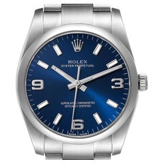 Rolex Air King Blue Dial Smooth Bezel Steel Mens Watch 114200 Box Card