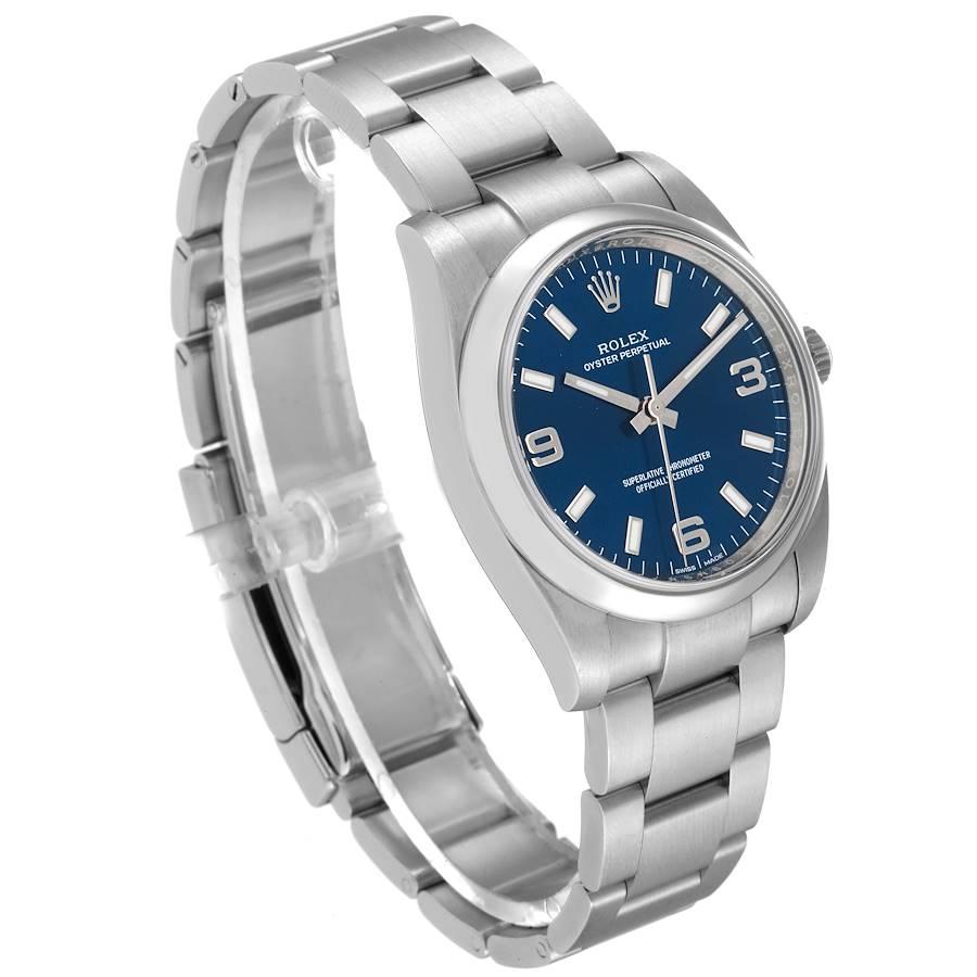Rolex Air King Blaue Stahl-Herrenuhr mit Rauchglas-Lünette 114200 im Zustand „Hervorragend“ in Atlanta, GA