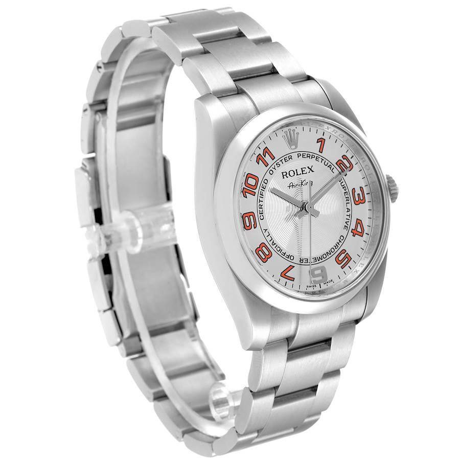 Rolex Air King Concentric Silber Orange Zifferblatt Herrenuhr 114200 Box Card im Zustand „Hervorragend“ im Angebot in Atlanta, GA