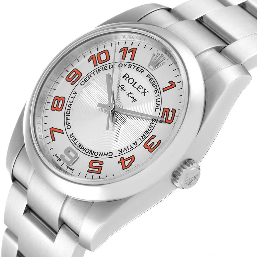 Rolex Air King Concentric Silber Orange Zifferblatt Herrenuhr 114200 Box Card im Angebot 2
