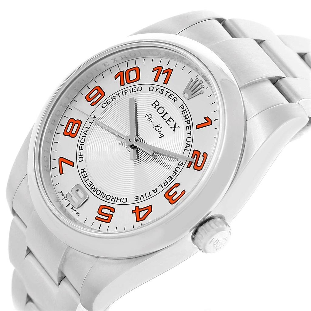 Rolex Air King Concentric Silver Orange Dial Unisex Watch 114200 5