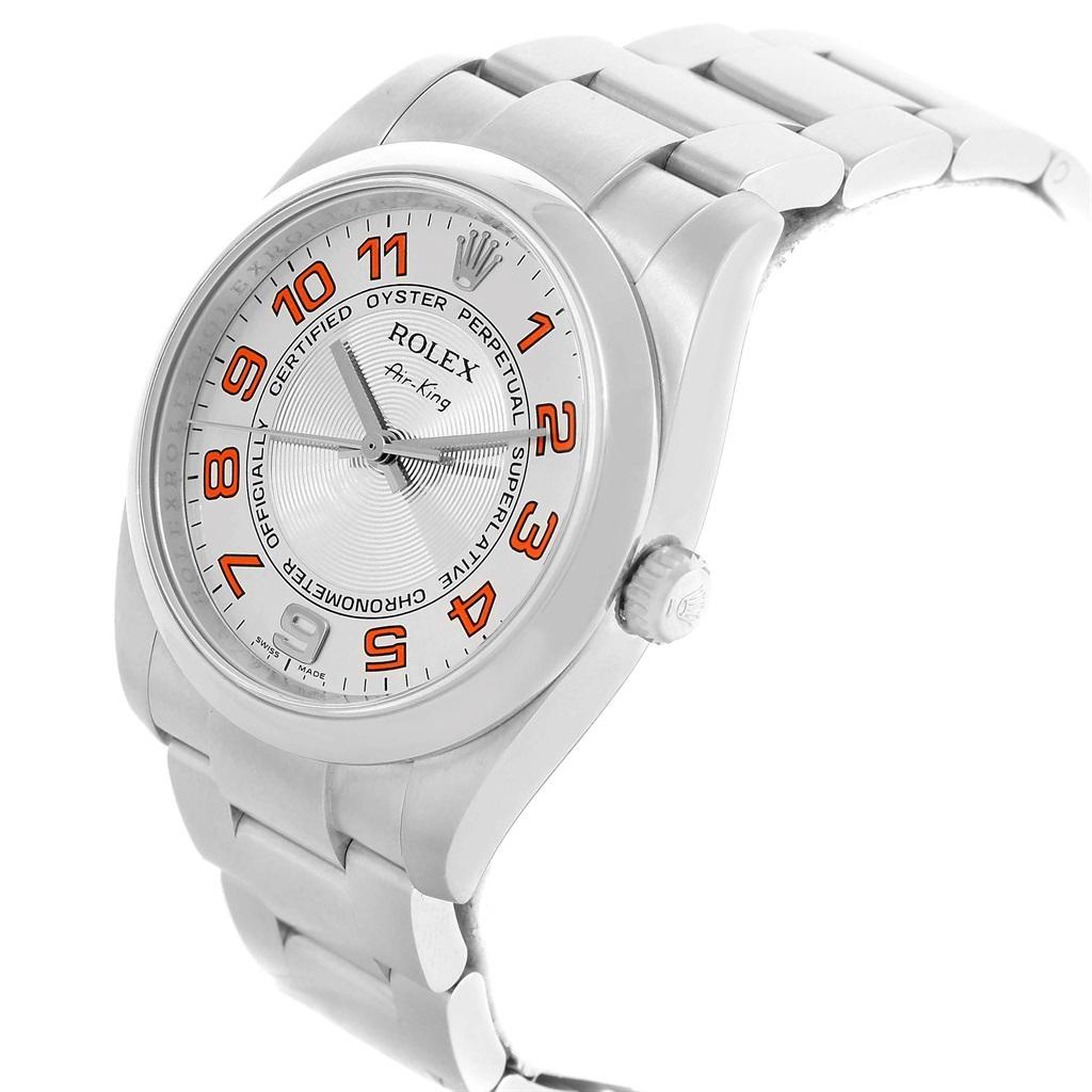 Rolex Air King Concentric Silver Orange Dial Unisex Watch 114200 6