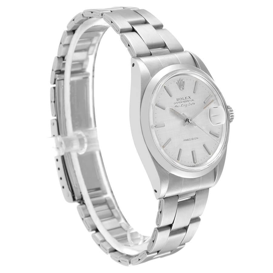 Rolex Air King Date Stainless Steel Silver Linen Dial Vintage Mens Watch 5700 In Good Condition In Atlanta, GA