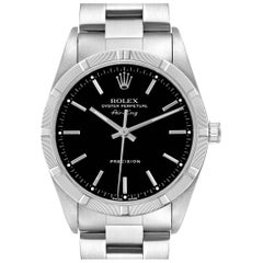 Rolex Air King Engine gedrechselte Lünette schwarzes Zifferblatt Stahl Herrenuhr 14010 Box Papiere