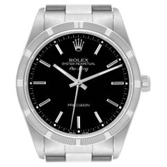 Rolex Air King Engine Turned Bezel Black Dial Steel Mens Watch 14010