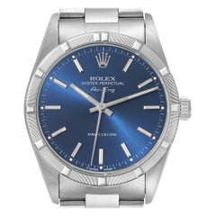 Rolex Air King Engine tourné lunette bleue cadran en acier pour hommes 14010