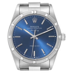Rolex Air King Engine tourné lunette bleue cadran en acier pour hommes 14010