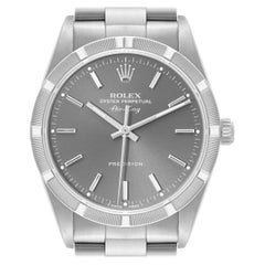 Rolex Air King Engine Turned Bezel Grey Dial Steel Mens Watch 14010