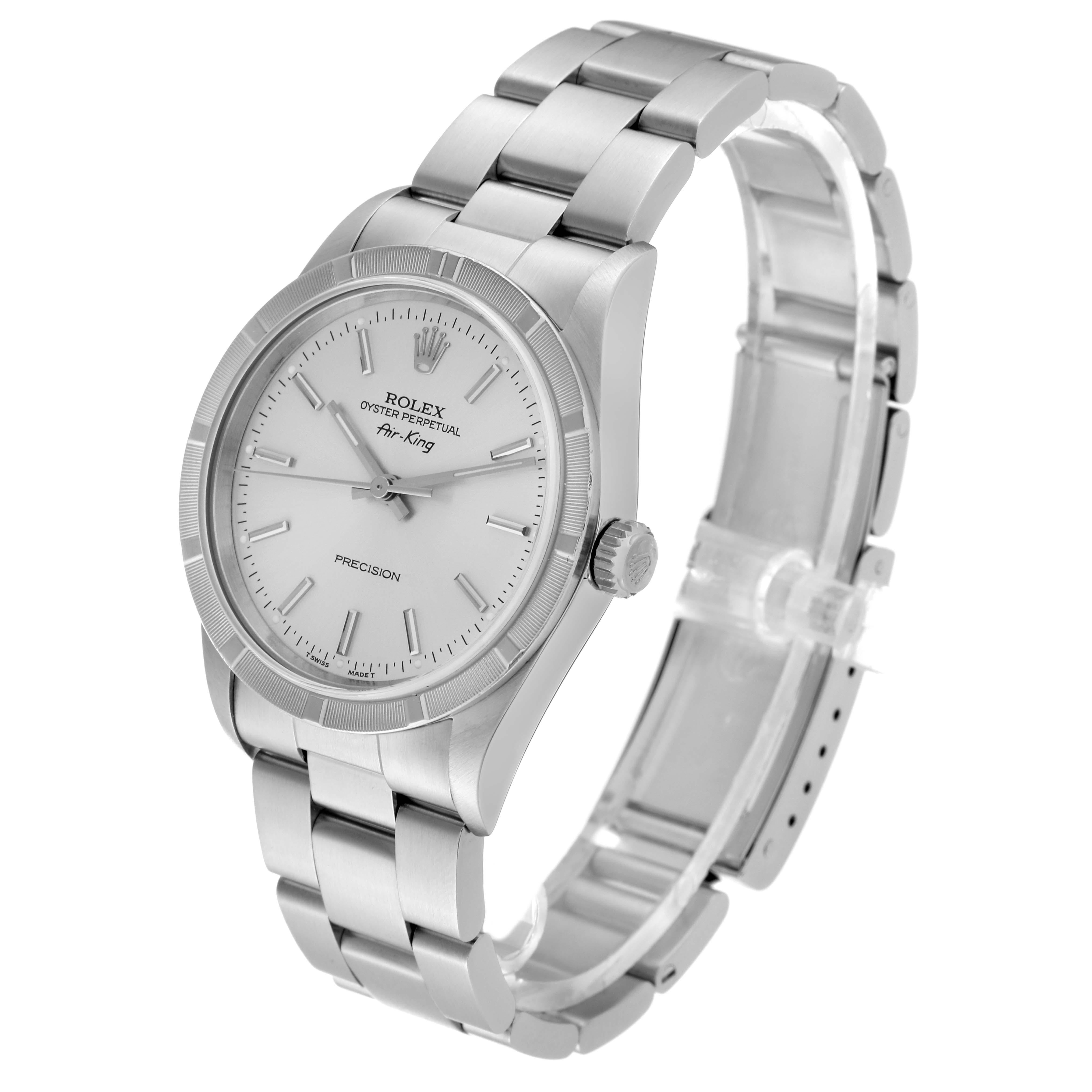 Rolex Air King Engine Turned Bezel Silver Dial Steel Mens Watch 14010 For Sale 6