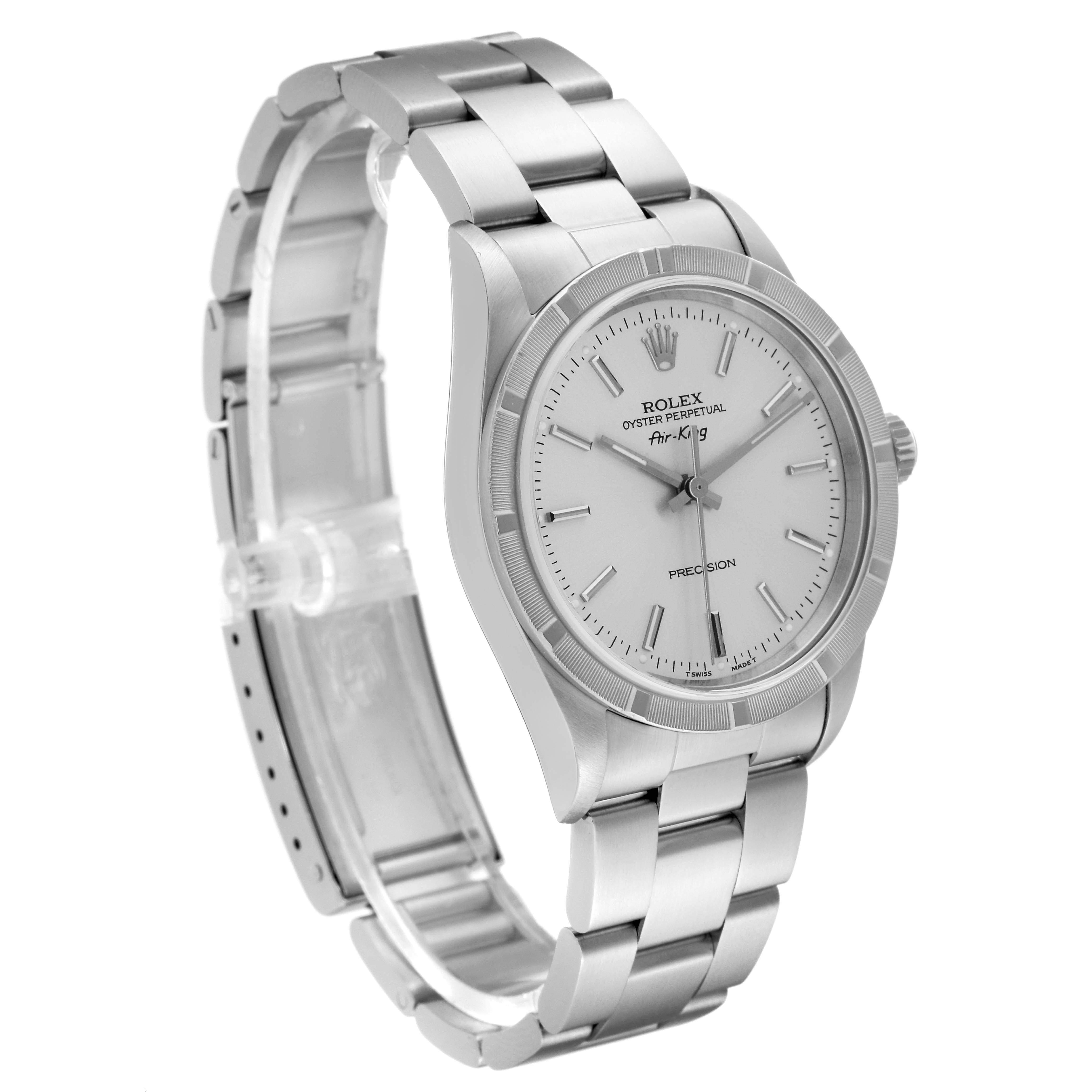 Rolex Air King Engine Turned Bezel Silver Dial Steel Mens Watch 14010 For Sale 4