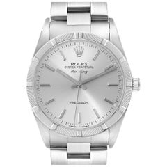 Rolex Air King Engine Turned Bezel Silver Dial Steel Mens Watch 14010