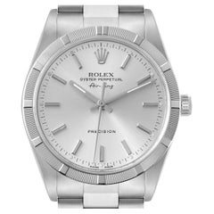 Rolex Air King Engine Turned Bezel Silver Dial Steel Mens Watch 14010