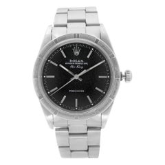 Rolex Air-King Engine Turned Bezel Steel Black Dial Mens Watch 14010