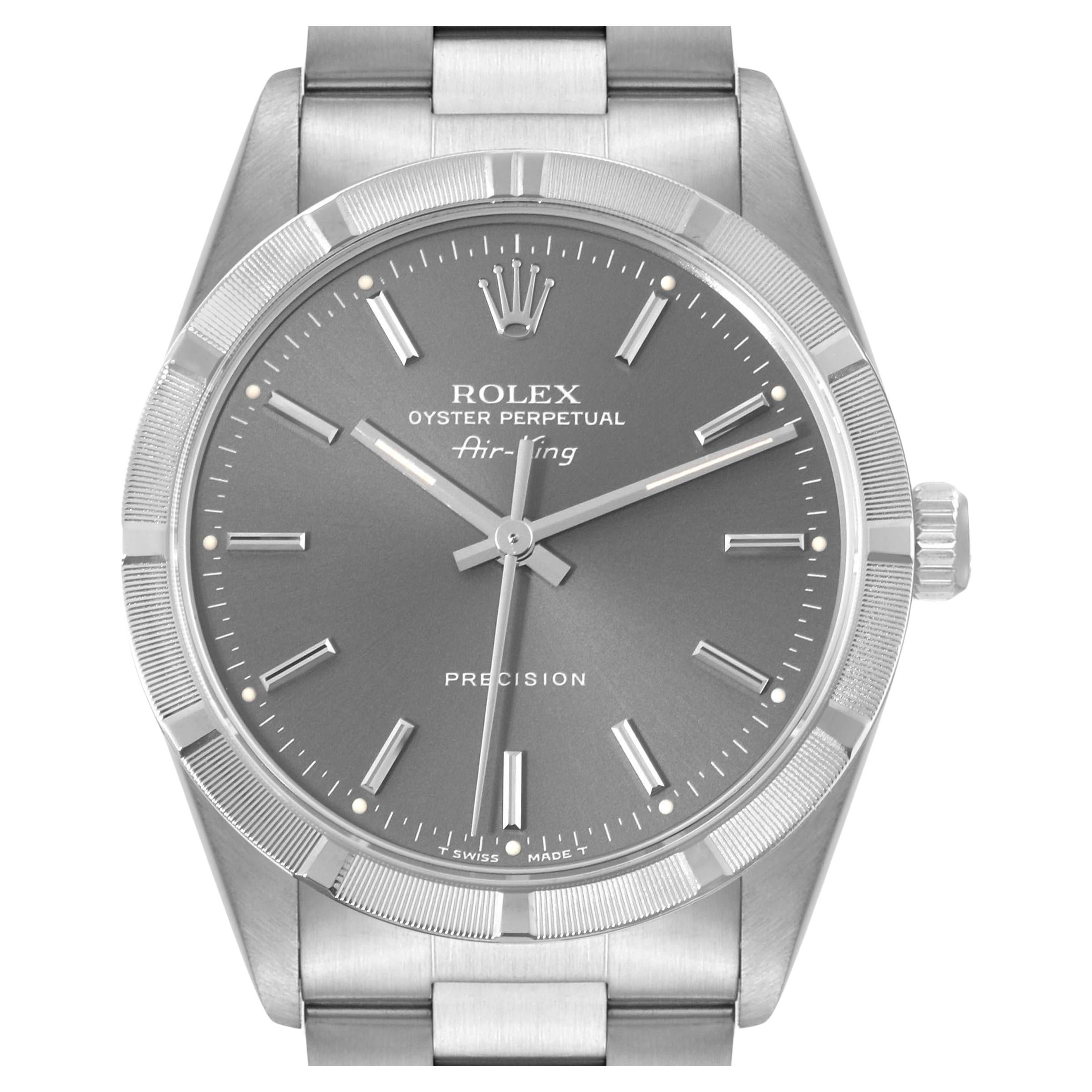 Rolex Air King Grey Dial Engine Turned Bezel Steel Mens Watch 14010