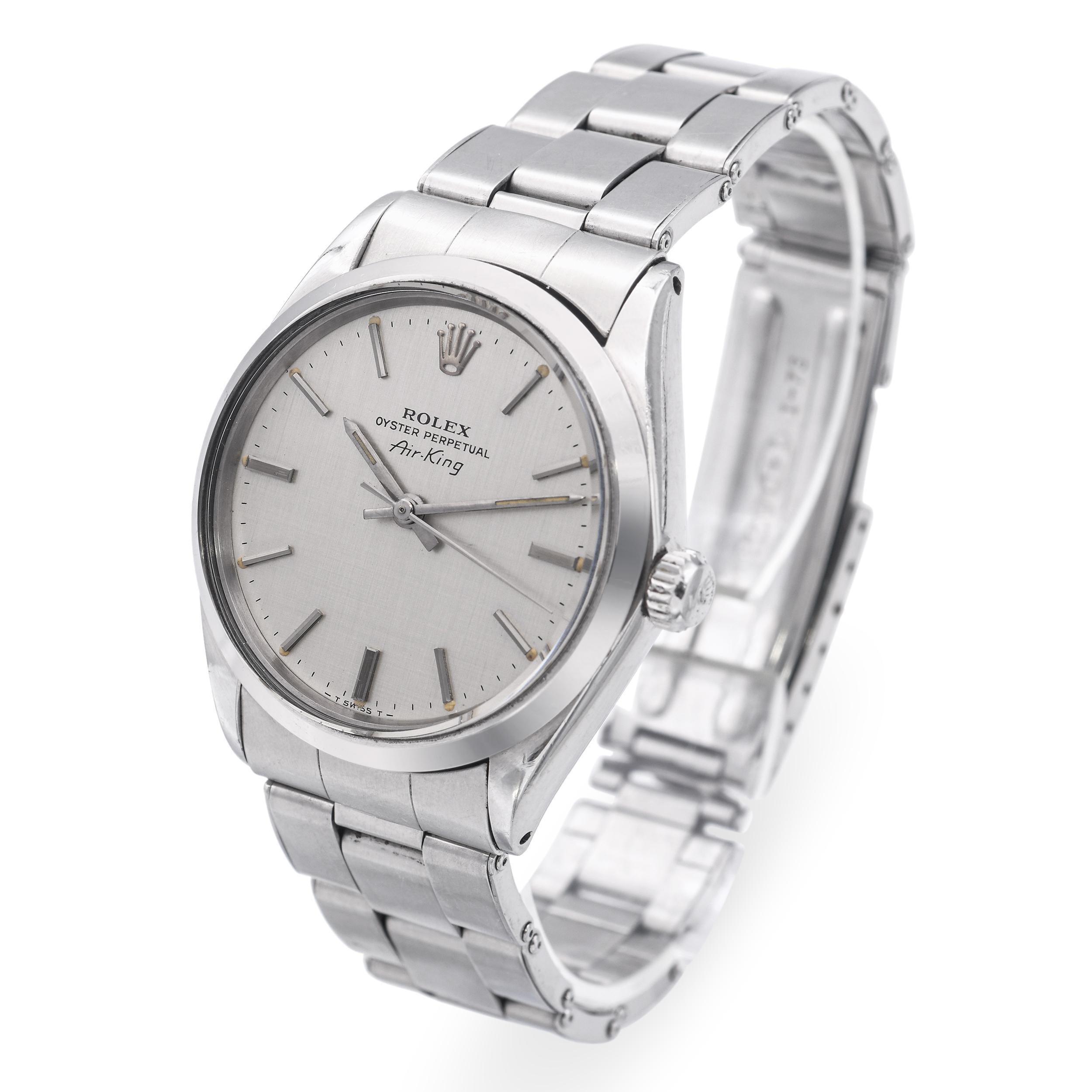 Rolex Air King Linen Dial Automatic Men's Watch Ref. 5500 Bon état - En vente à New York, NY