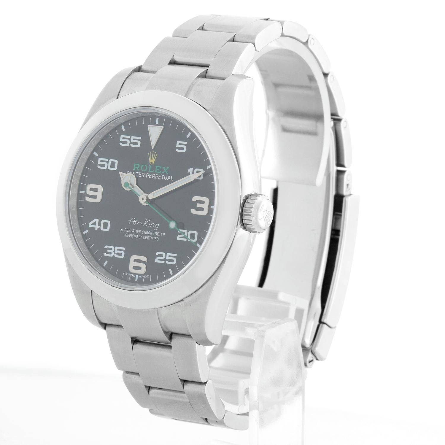Reloj Rolex Air-King BKAO de acero inoxidable para hombre 116900 - De cuerda automática, 27 rubíes, sin fecha, cristal de zafiro. Caja de acero inoxidable con bisel liso (40 mm de diámetro). Esfera negra con agujas plateadas. Marcadores de minutos