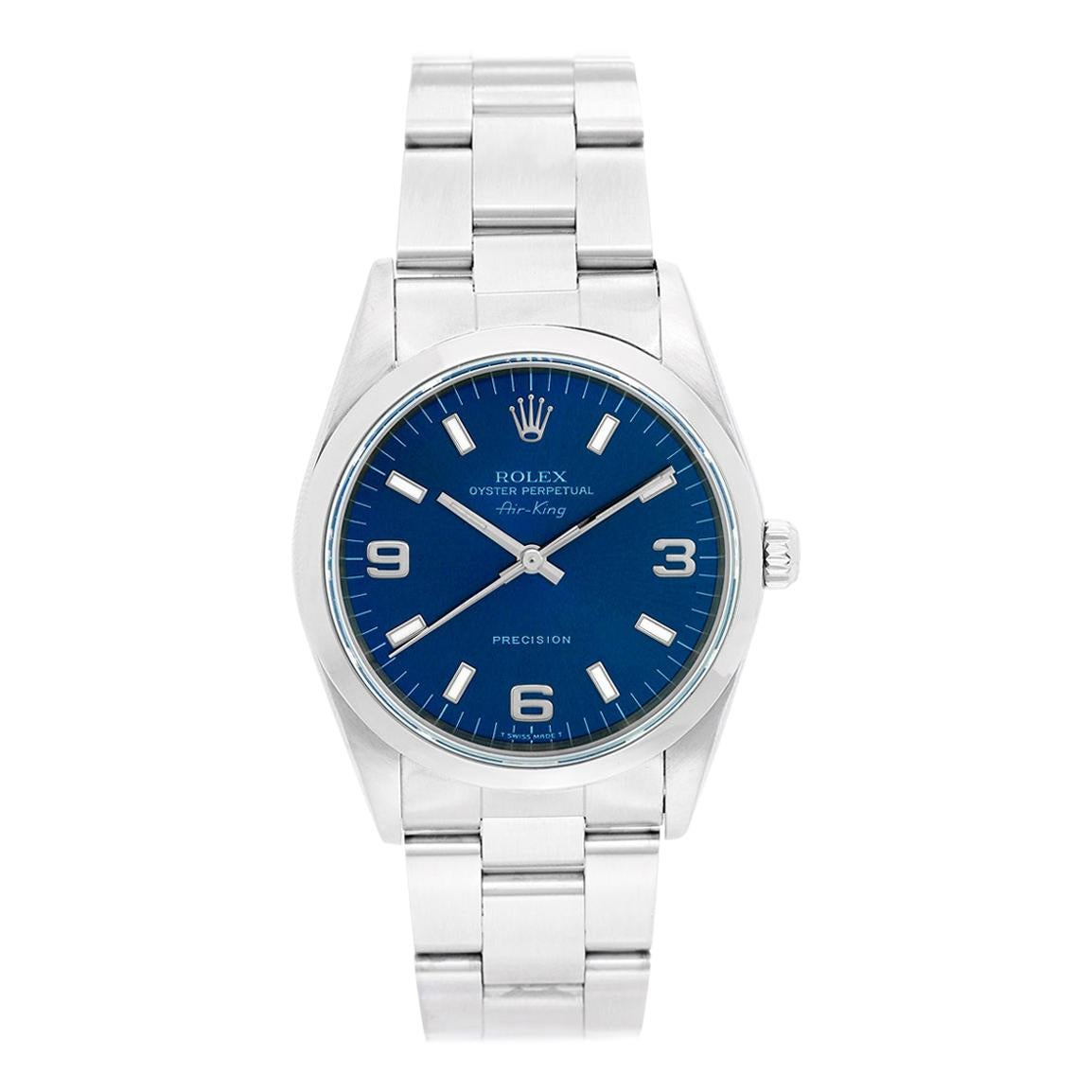 Rolex Air-King Men's Stainless Steel Watch Blue Dial 14000