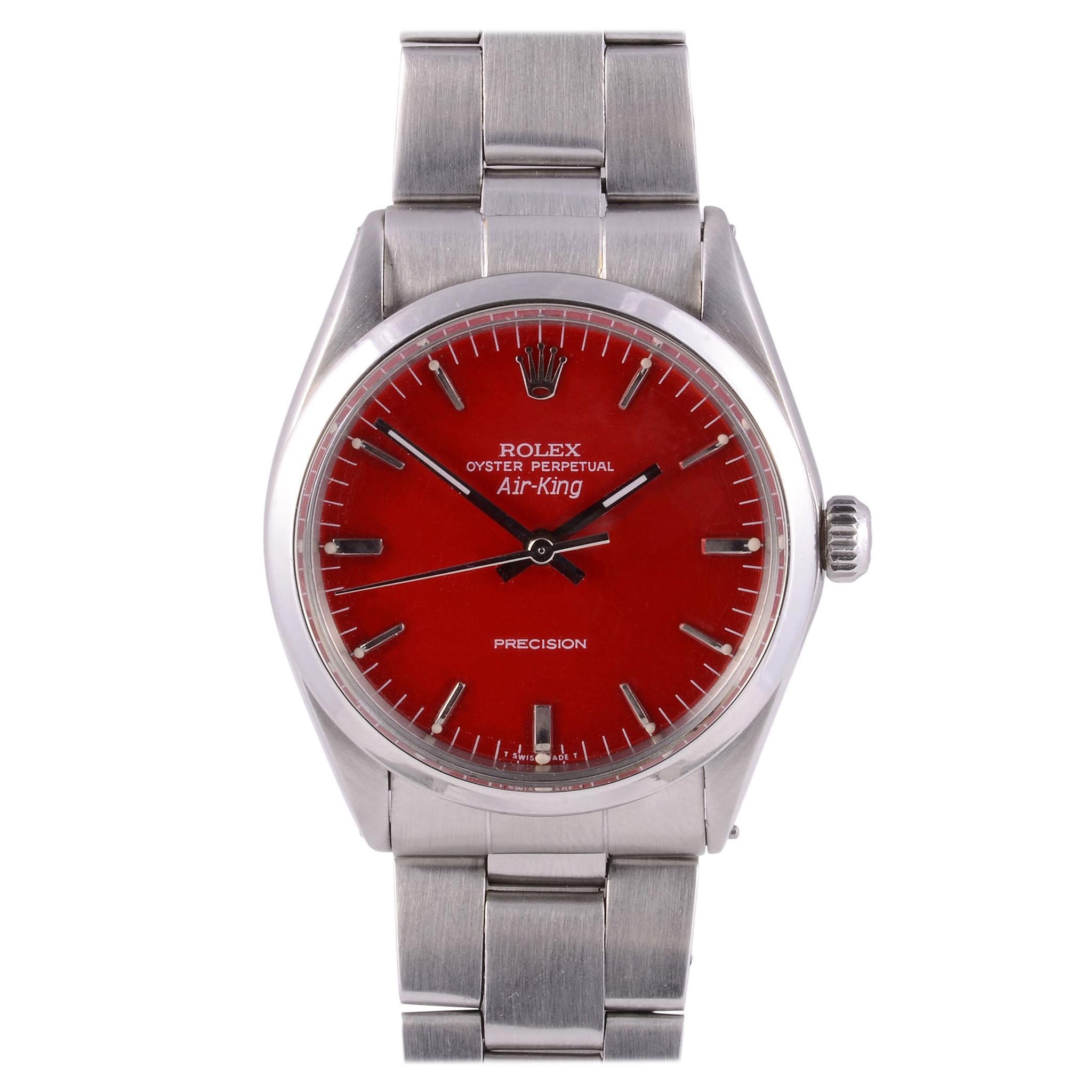 Rolex Air King Red Dial Steel Wrist Watch