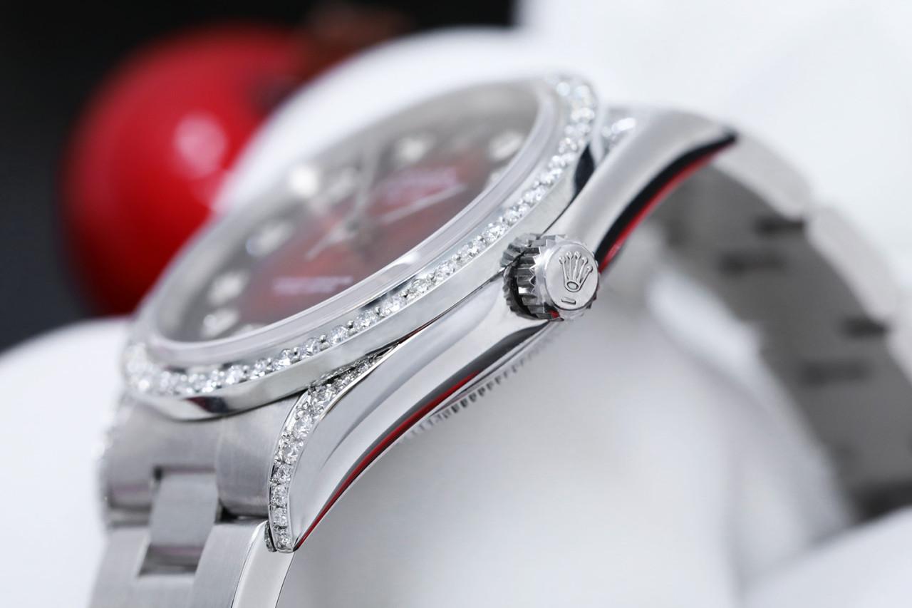 Rolex Air King Red Vignette Diamond Dial Diamond Bezel & Lugs Montre en acier 14000 Excellent état - En vente à New York, NY