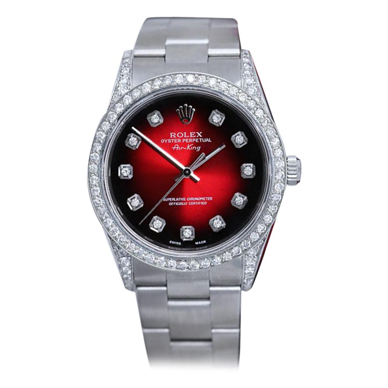 Reloj Rolex Air King Rojo Vignette Diamond Dial Diamond Bisel & Lugs Acero 14000 en venta