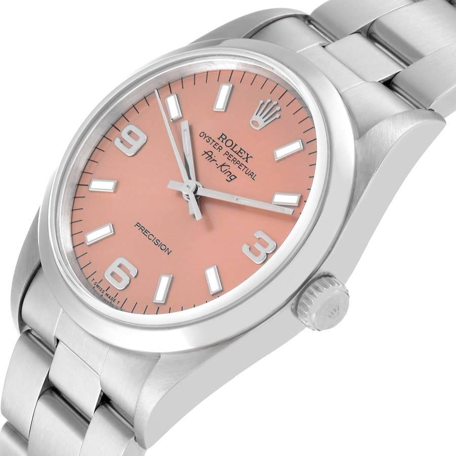 Rolex Air King Salmon Dial Smooth Bezel Steel Mens Watch 14000 Box Papers 1