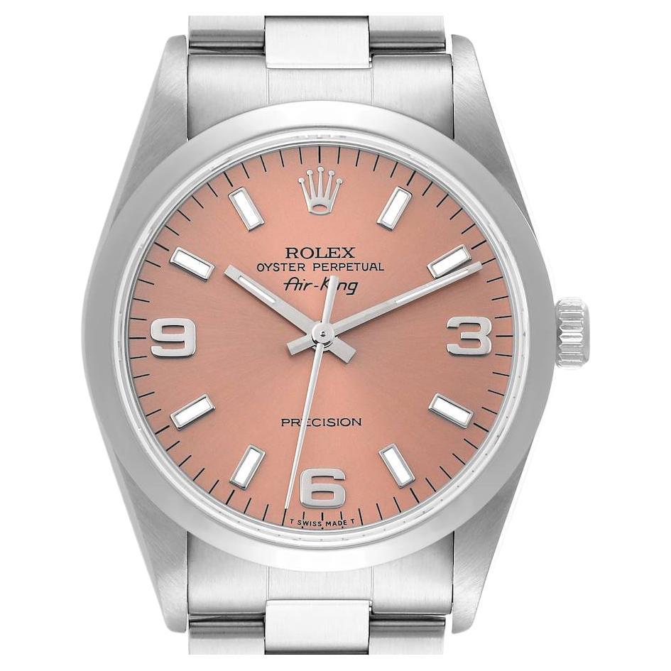 Rolex Air King Salmon Dial Smooth Bezel Steel Mens Watch 14000 Box Papers