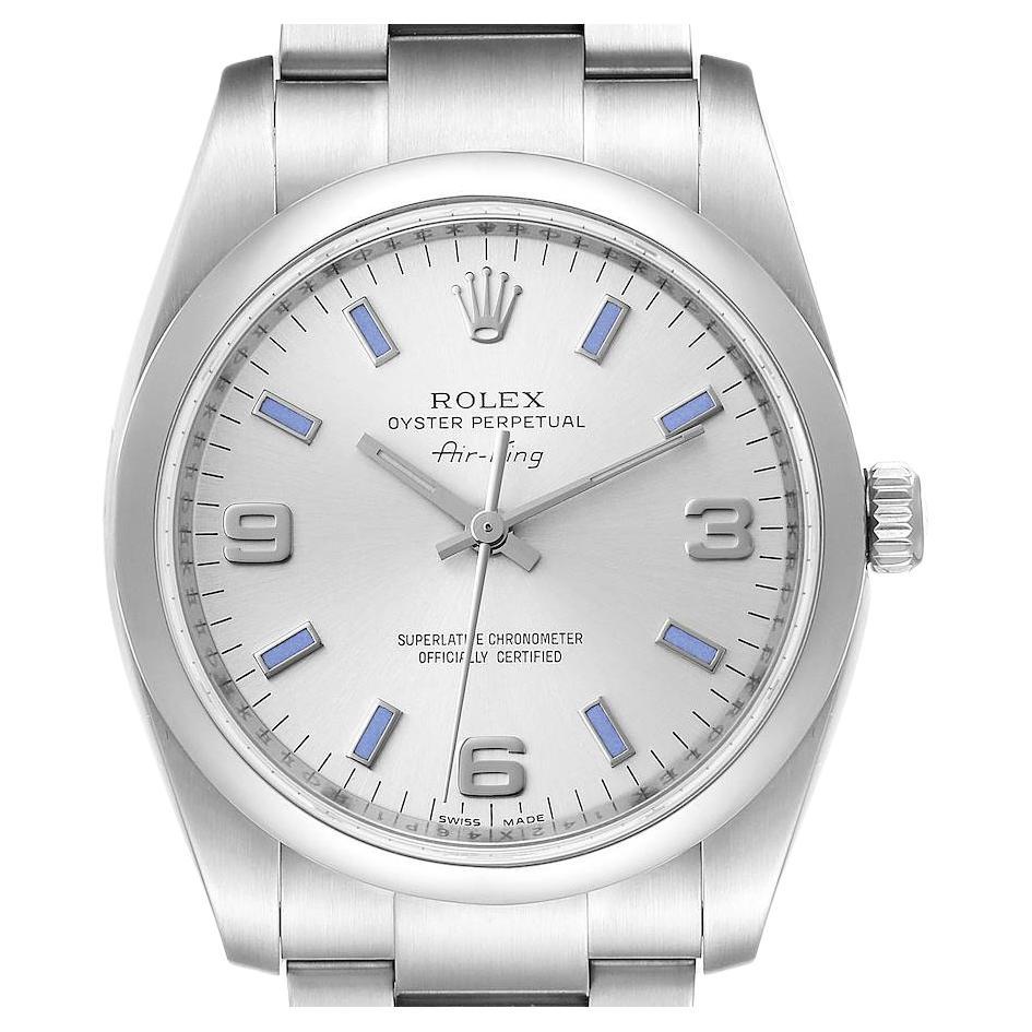Rolex Air King Silver Dial Blue Hour Markers Steel Mens Watch 114200 For Sale