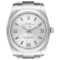 Rolex Air King Silver Dial Blue Hour Markers Steel Mens Watch 114200