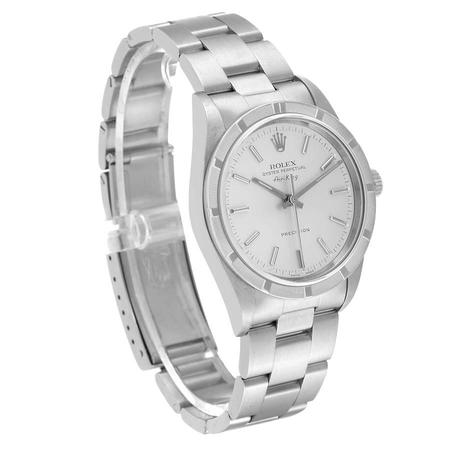 Rolex Air King Stahl-Herrenuhr 14010 mit silbernem Zifferblatt und gedrechselter Lünette im Zustand „Hervorragend“ im Angebot in Atlanta, GA