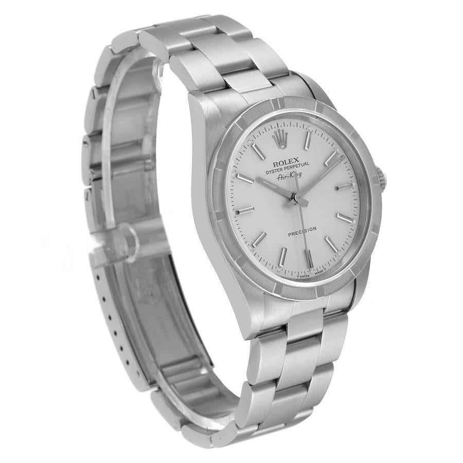 Rolex Air King Stahl-Herrenuhr 14010 mit silbernem Zifferblatt und gedrechselter Lünette im Zustand „Hervorragend“ in Atlanta, GA