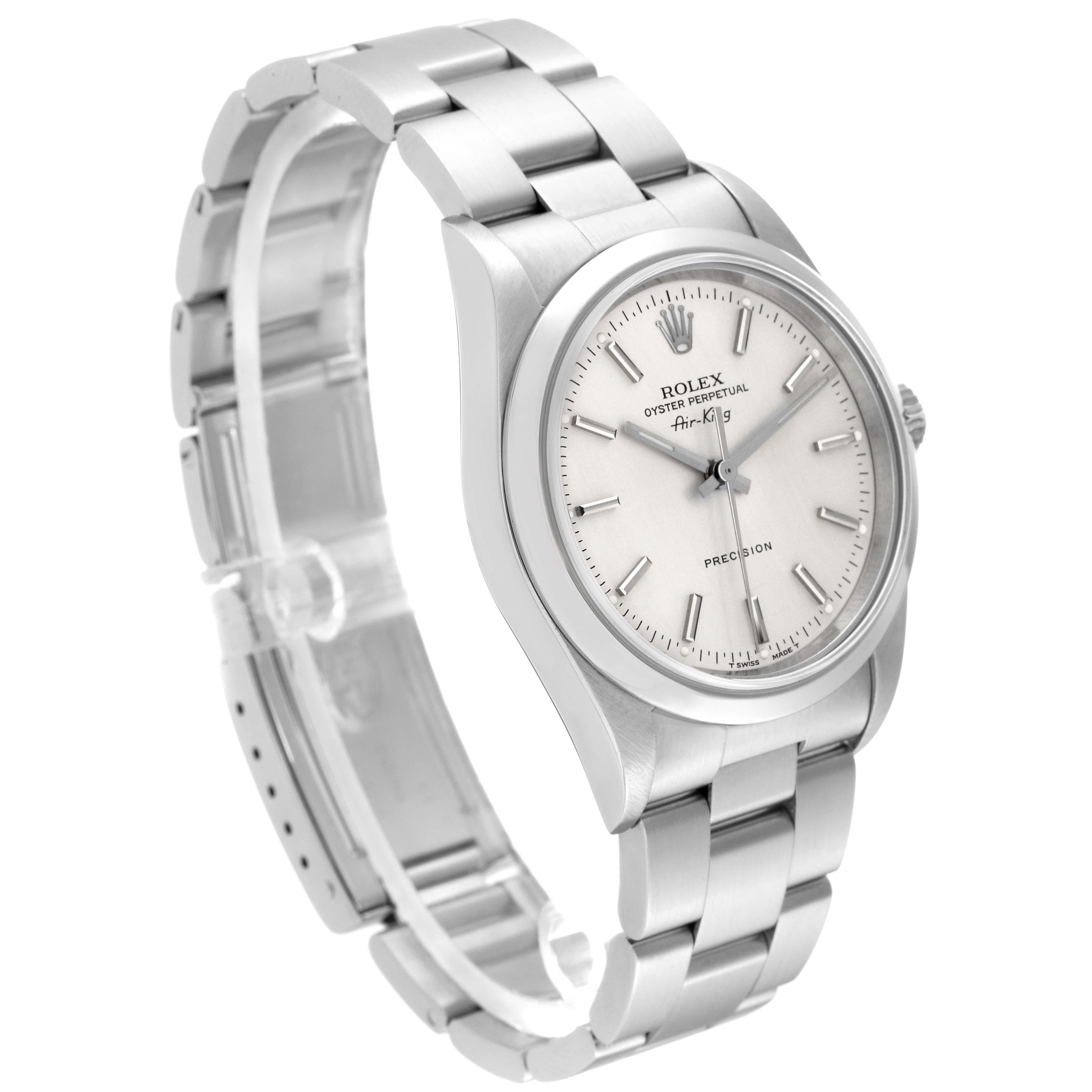 Rolex Air King Silver Dial Smooth Bezel Steel Mens Watch 14000 Box Papers In Excellent Condition For Sale In Atlanta, GA