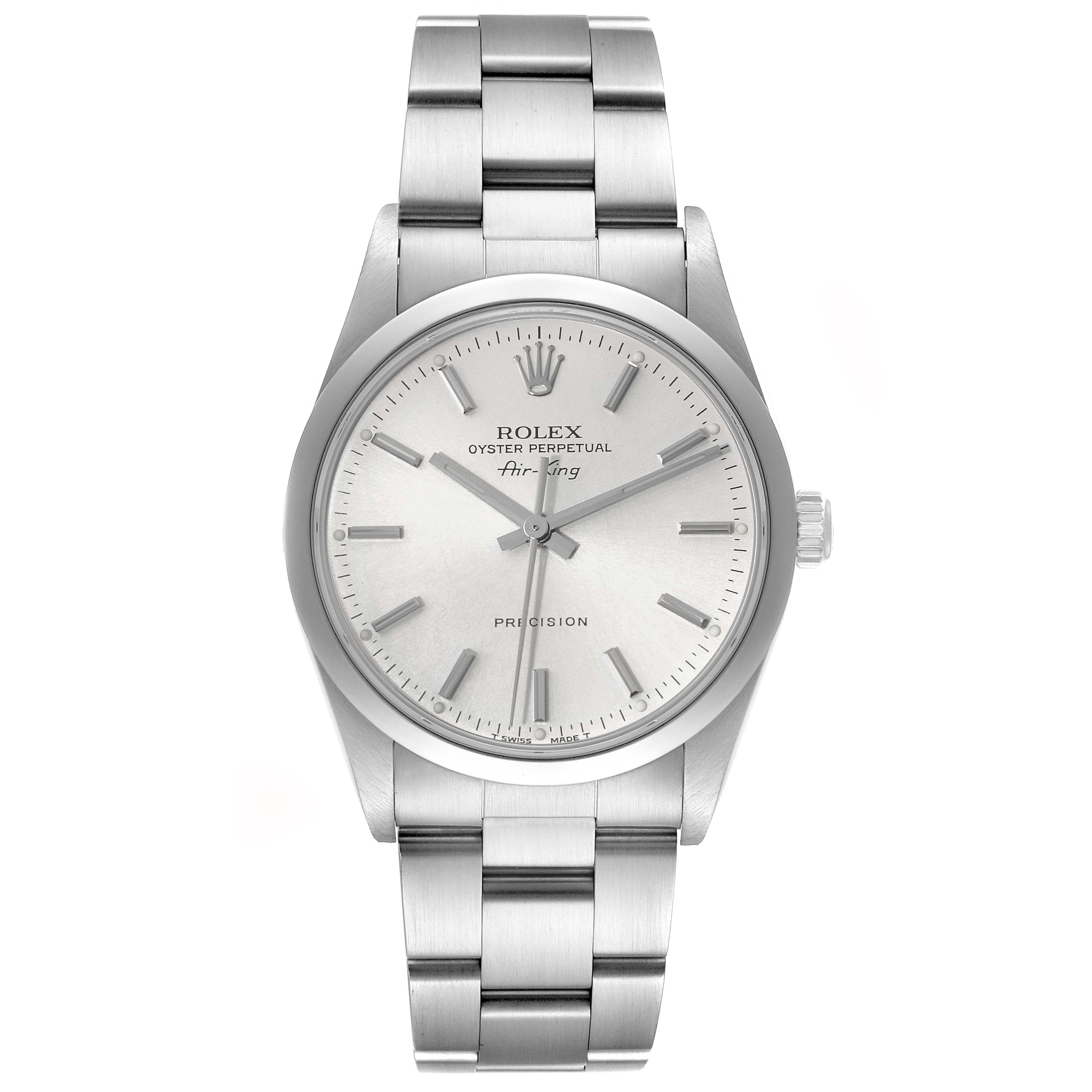Rolex Air King Silver Dial Smooth Bezel Steel Mens Watch 14000 Box Papers For Sale 1