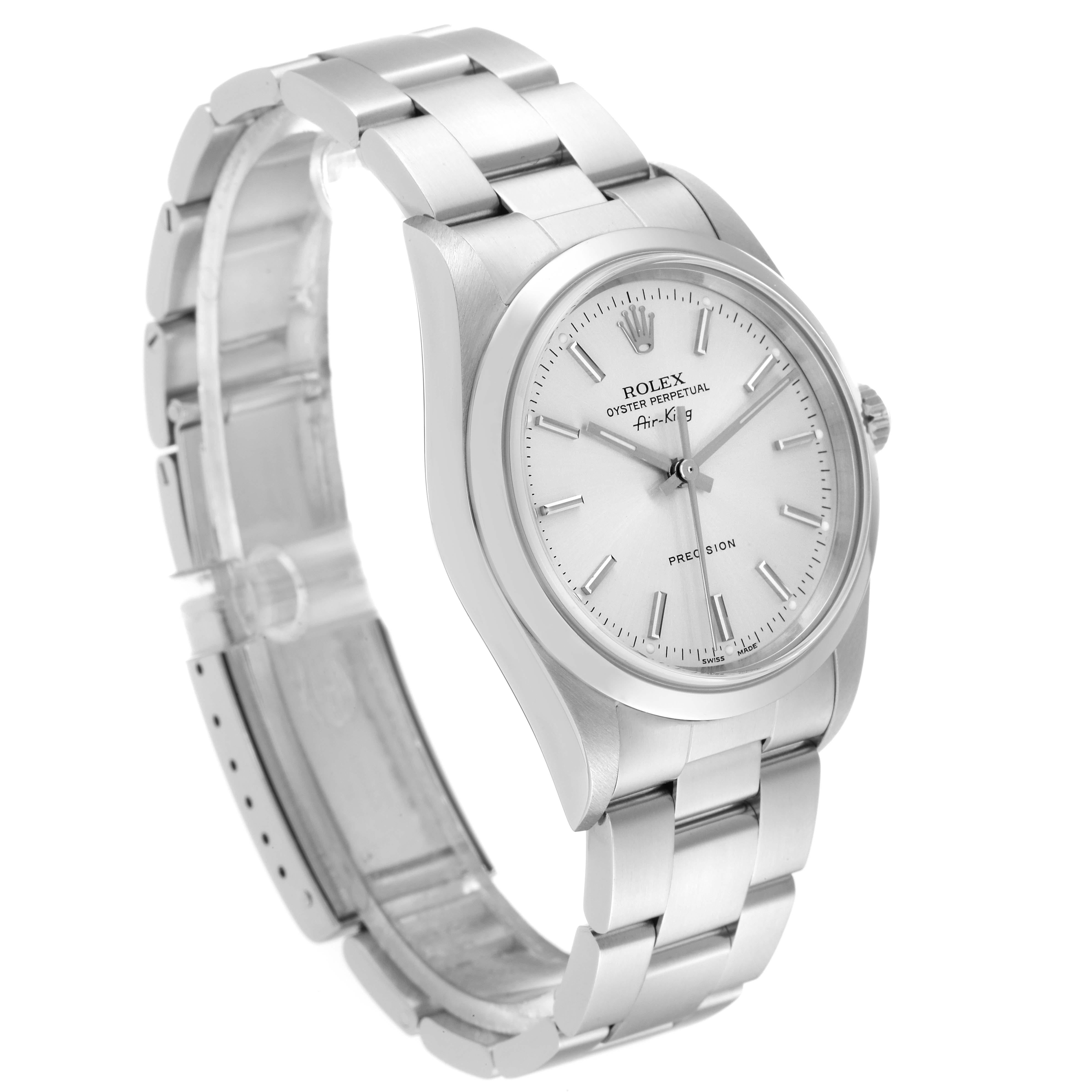 Rolex Air King Silver Dial Smooth Bezel Steel Mens Watch 14000 In Excellent Condition In Atlanta, GA