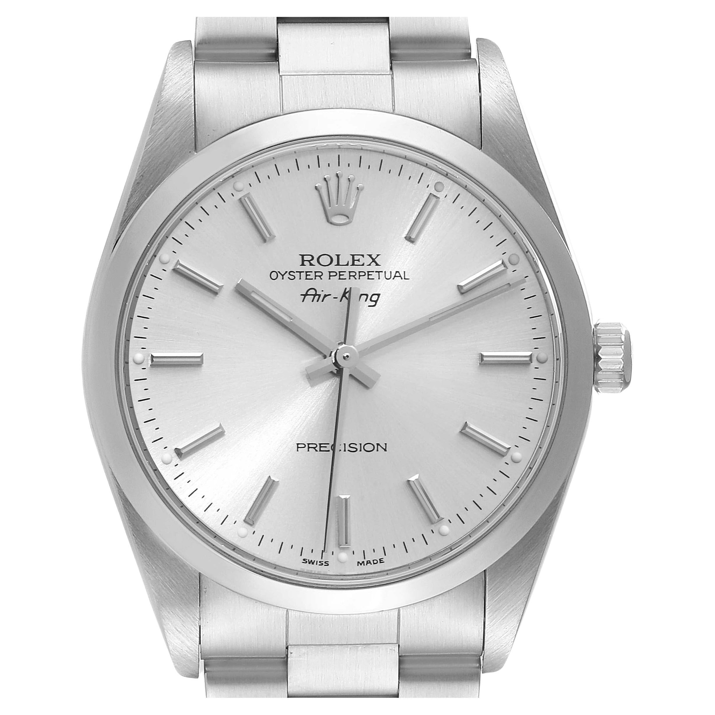 Rolex Air King Silver Dial Smooth Bezel Steel Mens Watch 14000