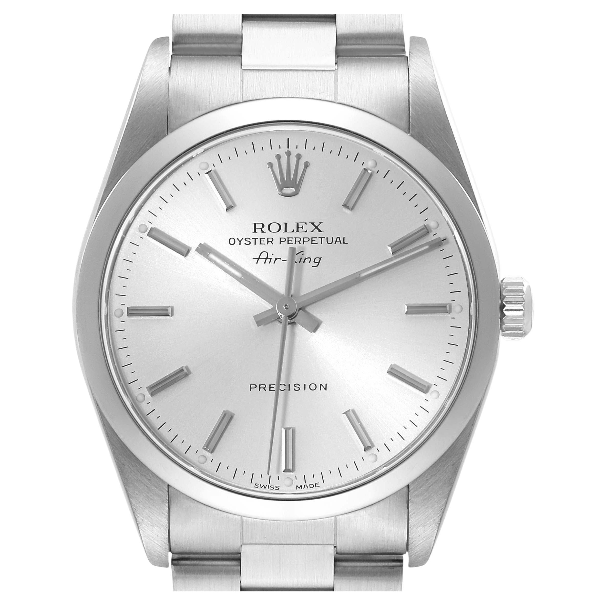 Rolex Air King Silver Dial Smooth Bezel Steel Mens Watch 14000