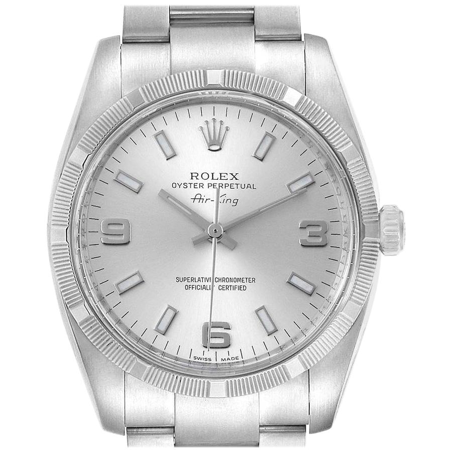 Rolex Air King Silver Dial Steel Men's Watch 114210 Box Card For Sale