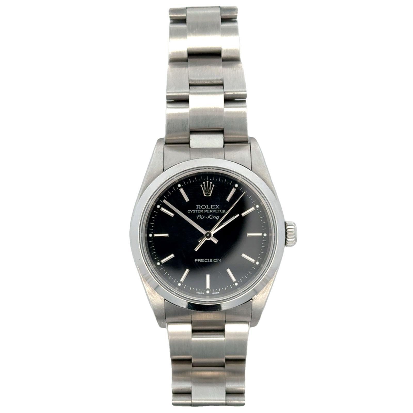 Modern Rolex Air-King Stainless Steel Black Dial 34mm Watch Circa 2003 Box